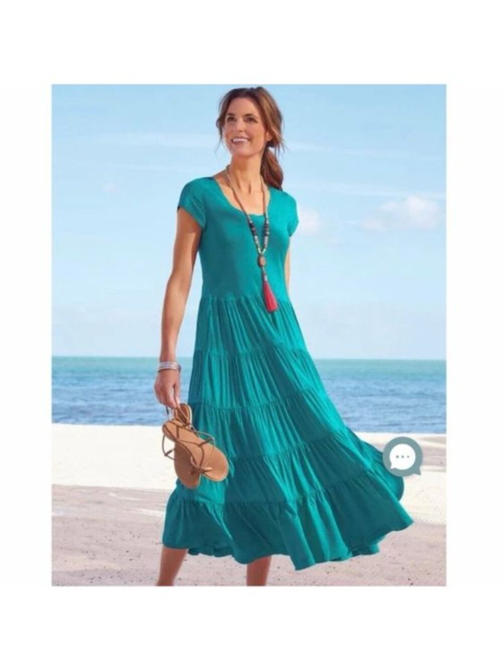 Soft Surroundings Kara Dress Teal Blue Tiered Midi Dress Women’s Size XL Boho - Picture 5 of 12